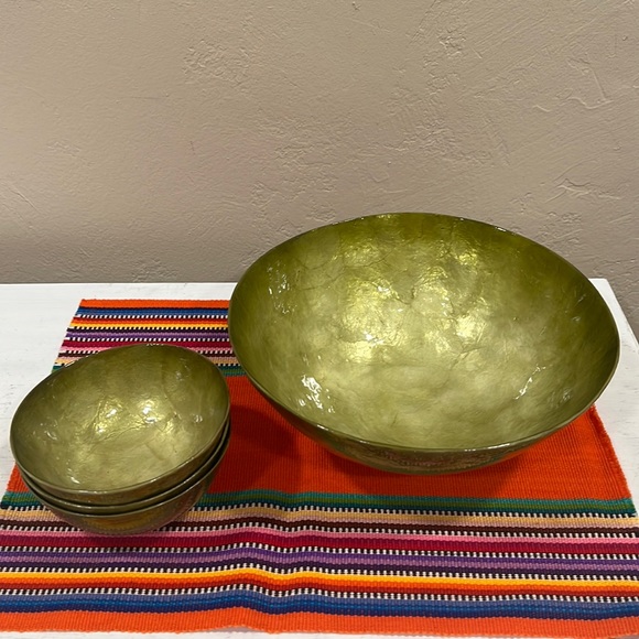 Other - Green metallic bowl with 3 small side bowls for decoration, candy/fruit